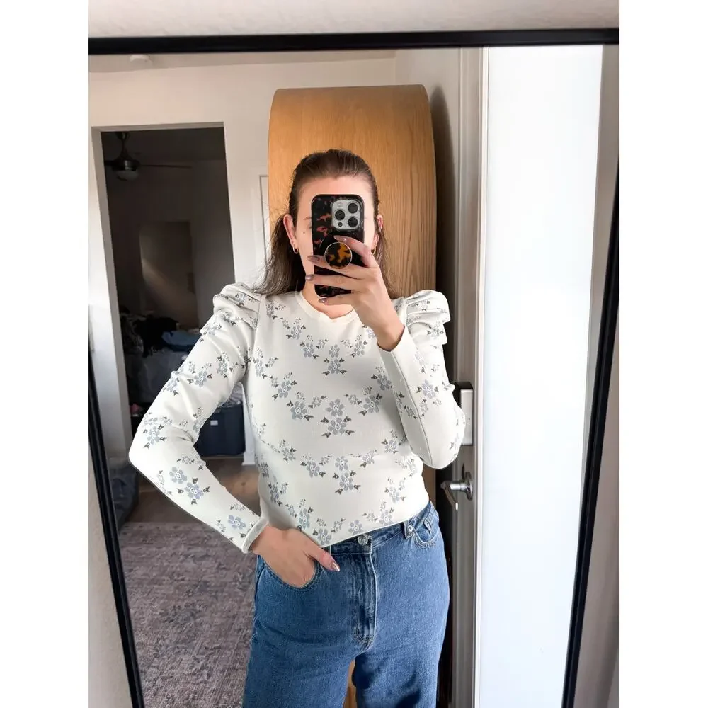 Zara‎ Floral Knit Long Sleeve Top